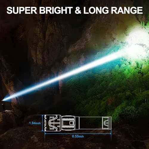 Banral Rechargeable Tactical Flashlights High Lumens - 5000mAh Super Bright LED Powerful Flash Light, Waterproof Handheld USB C Flashlight for Home,Car,Camping,Emergencies,5 Modes,Zoomable (2, Black)