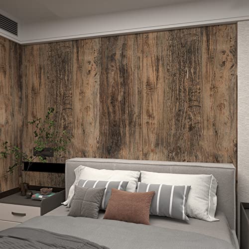 11.8"x78.7" Thick Brown Wood Wallpaper Peel and Stick Wallpaper Self Adhesive Wood Contact Paper for Cabinets Countertops Waterproof Removable Wood Grain Contact Paper for Walls Shelves Drawer