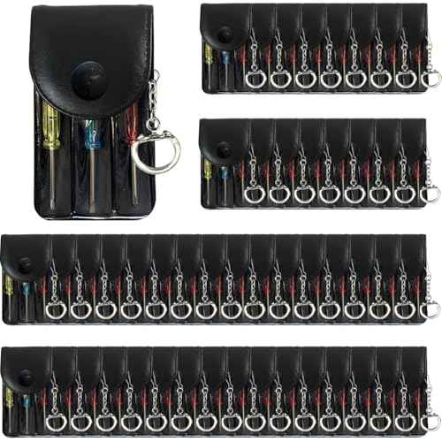 Bulk Pack Mini Screwdriver Keychain Set ? 48 Sets of Handy 3-Piece Screwdrivers in a Snap-Closure Pouch with Hook, Perfect for Men, Tool Party Favors, Christmas Gifts, and Birthday Presents