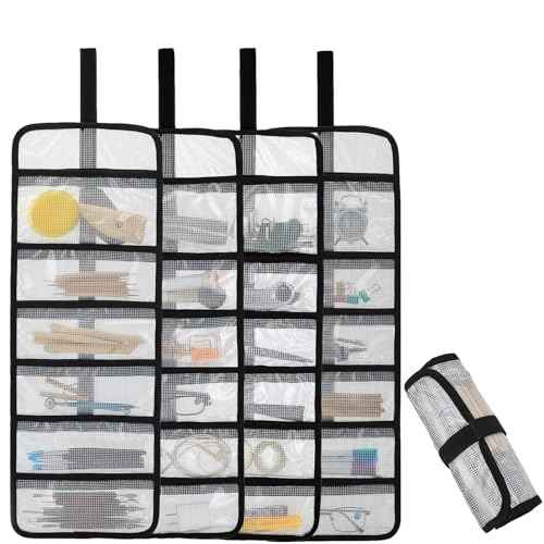 Small Roll Up Storage Bag, 6 Pockets Roll Up Tool Kit, Suitable for Mechanics, Kitchen Storage, Art Sketching, Travelling, Potter's Tools, Office Objects, Transparent and Visible, Space-saving 4 Pack