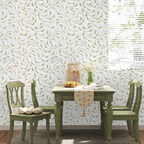 WENMER Peel and Stick Wallpaper, 17.7" x118" Leaf Wallpaper, Geometric Removable Self Adhesive Boho Contact Paper, Beige Wall Paper for Bedroom Bathroom Cabinets Home Decor