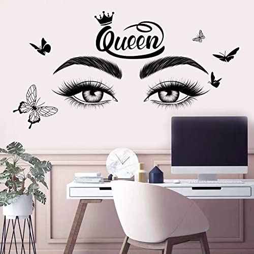 Inspirational Quotes Wall Decals Eyelash Eyes Wall Stickers Positive Lettering Saying Queen She Remembered Who She Was and the Game Changed Wall Art Sticker for Women Girls Bedroom Living Room Decor