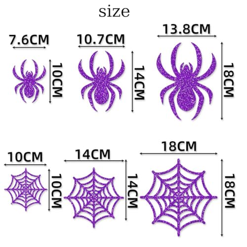 24Pcs Halloween Decorations 3D Spider Scary Wall Decor Stickers Purple Glitter Spider Web Window Decals Spooky Halloween Party Decorations for Indoor Home Room Wall Decoration