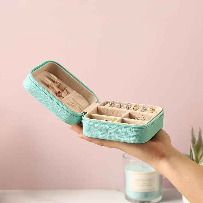 Travel Jewelry Case, Mini Portable Jewelry Travel Boxes, Small Jewelry Organizer for Rings, Earrings, Pendants, Watches, Necklaces, Lipsticks Organizer Storage Holder(Cyan Blue-6packs)