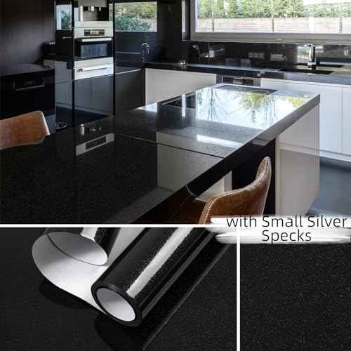 TANONE Shiny Black Contact Paper Peel Stick Wallpaper Vinyl Wrap Self Adhesive Decorative Film for Wallcovering Kitchen Countertops Cabinets Furniture (15.7" X 78.7")
