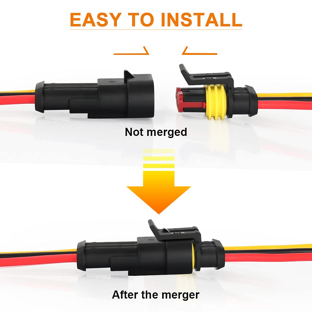 NAOEVO 3 Pin Connector Waterproof, 16 AWG 3 Wire Connectors, Automotive Electrical Male and Female Plug with Heat Shrink Tubing for Car Truck Boat Wire Connection, 6 Kits