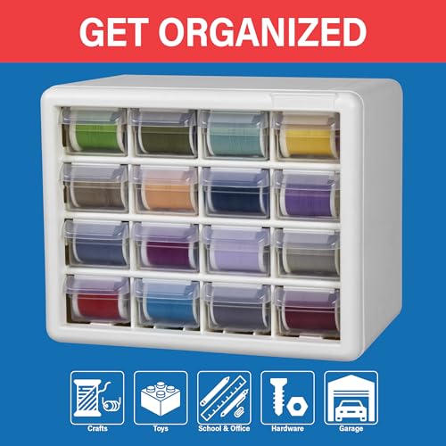 Akro-Mils 16-Drawer Plastic Drawer Storage Cabinet for Garage Organization, Beads, Makeup Organizer, Building Bricks Storage, Teacher Toolbox, 10-1/2" W x 6-1/2" D x 8-1/2" H, 10716 Black