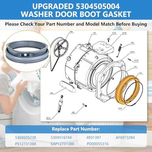 5304505004 for Electrolux Washer Door Boot Seal EFLS617STT0 EFLS627UTT1 EFLS517SIW0 EFLS617SIW0 EFLS527UIW0 ELFW7637AW1 EFLS527UIW1 Compatible with Frigidaire Washer Door Gasket 5304505239 5304516744