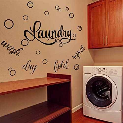 Zonon Laundry Room Sign Decals Decor Bubble Quote Stickers Wash Dry Fold Repeat Wall Signs Arts Funny Laundry Room Signs for Bathroom Home Decorations Supplies(19.7 x 30.7 Inch,Black)