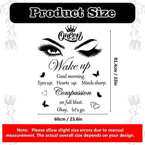 Inspirational Quotes Wall Decals Vinly Beauty Eyes Eyelash Wall Sticker Motivational Phrase Wall Decal Removable Positive Lettering Saying Sticker for Women Girls Bedroom Living Room Bathroom Decor