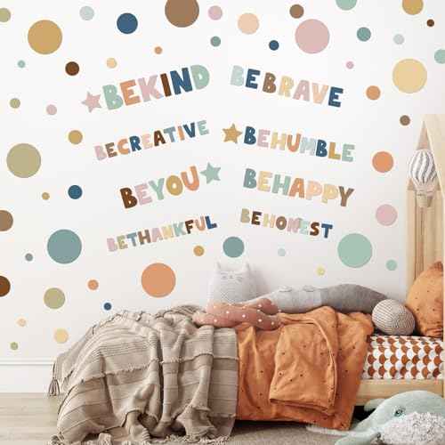 TaoBary 332 Pieces Polka Dots Wall Sticker Colorful Inspirational Circle Wall Decal Motivational Phrases Sticker Letter Sticker Be Thankful, Be Brave Decal for Classroom Nursery Playroom (Boho)