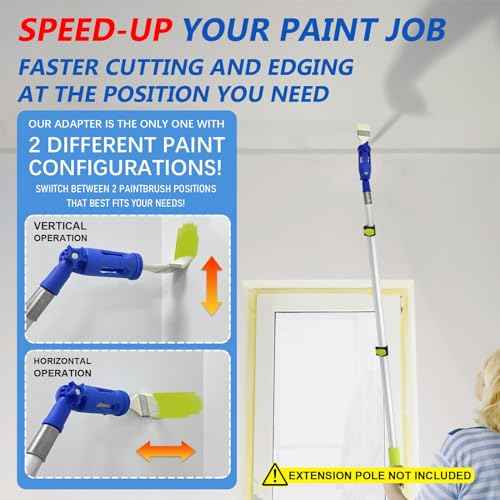 Multi-Angle Paint Brush Extender, 1 PCS Extension Pole Attachments for Paint Brushes and Rollers, with Rotating Head, Great for High Ceilings, Corners, Edges