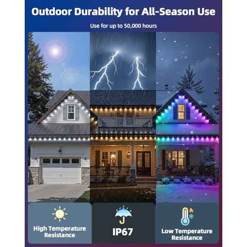 REYLAX 50FT Permanent Outdoor Lights with 30 LED Lights, RGB+IC Eaves Lights, IP67 Waterproof, Multi Scenes for Outdoor Christmas Holidays Decor, Works with APP & Remote Control, White