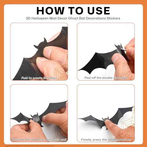25 Pcs Halloween Wall Decor 3D Cute Ghost Stickers Bat Decals Decorations Boo Letters Window Stickers Reusable Halloween Door Decorations for Party Home Room Closet Self-Adhesive Supplies
