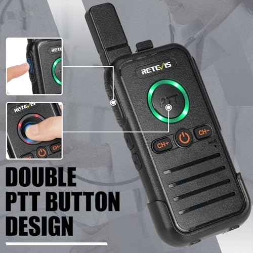 Retevis RB45 Walkie Talkies 8 Pack,Rechargeable Long Range Two Way Radio,Dual PTT,Indicator,Loud Sound,Mini,Wearable Small Walkie Talkie for Seniors Adults Elderly Healthcare Hospital Nursing Home