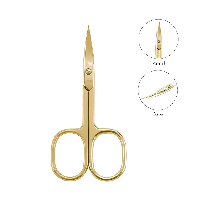 LIVINGO Professional Nail Cutter Scissors, Multi-purpose Sharp Curved Blade Stainless Steel Manicure Cuticle Pedicure Fingernail & Toenail Grooming Tool with Case, Eyebrows/Eyelash Use, 3.5" Gold