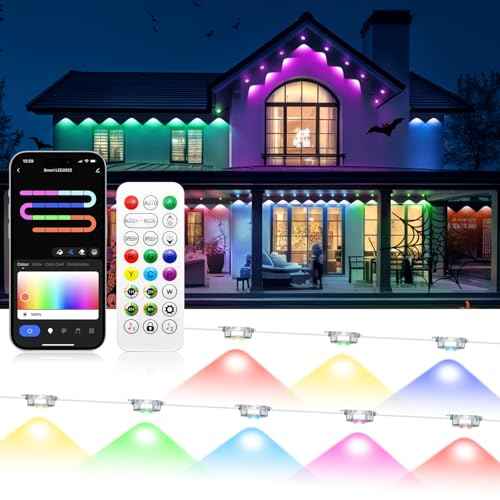Permanent Outdoor Lights for House, 50ft with 25 Smart IC+RGB+CW LED Eaves Light, Waterproof Christmas Halloween Permanent Decor Light for Daily and Holiday, App/Remote Control