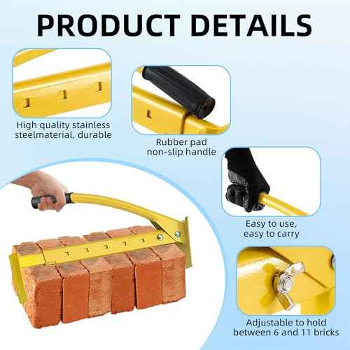 Adjustable Heavy Duty Brick Tongs with Rubber Grip for Lifting 6 to 10 Bricks Masonry Tools Brick Tong Lifting Tongs Perfect for Brick Cutter Paver Splitter Projects