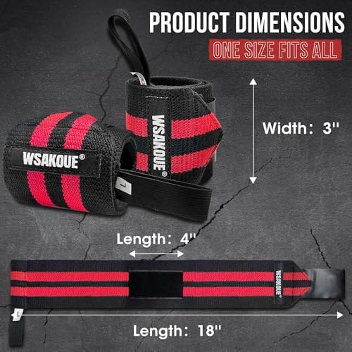 WSAKOUE Weightlifting Wrist Wraps - 18" Professional Wrist Support with Heavy-Duty Thumb Loop for Powerlifting, Bench Press & Strength Training- Adjustable Gym Wrist Straps for Men & Women