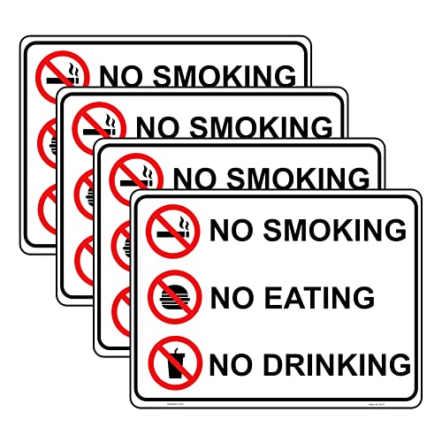 4 Pcs No Smoking No Eating NO Drinking Sign Sticker - 20 cm x 15 cm - Self Adhesive Vinyl Black, White