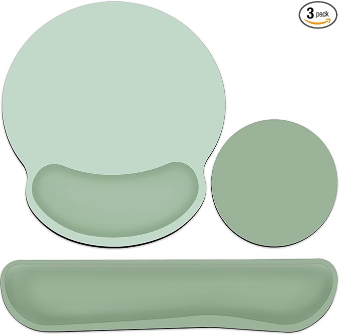 Mouse Pad with Wrist Rest Set, 3-in-1 Wrist Support Mousepad Set, Gaming Mat Pad with Anti-Skid Base,Ergonomic Mouse Pad Green,Memory Foam Gel Wrist Rest for Computer Keyboard