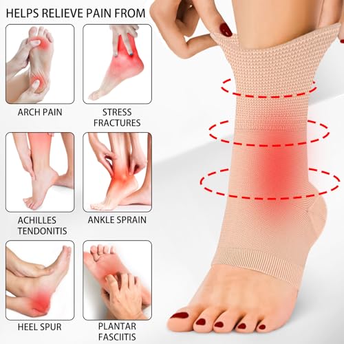 Ankle Brace Compression Sleeves Open Toe Compresion Socks for Women Men,Plantar Fasciitis Socks with Arch Support Nude S/M