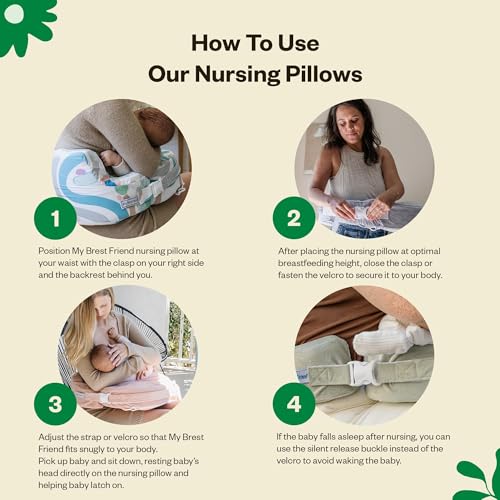 My Brest Friend Super Deluxe Nursing Pillow – Extra Soft Breastfeeding Support Pillow with Plush Slipcover, Firm Flat Cushion, Wrap-Around Adjustable Fit & Back Panel – Flower Key, Grey