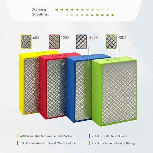 Diamond Hand Polishing Pads, Diamond Sanding Pads for Ceramic Tile Glass Stone Granite Wood Marble Metal, 4PCS Foam Backing Grinding Blocks Grit 60#,100#,200#,400#, Tile Tools