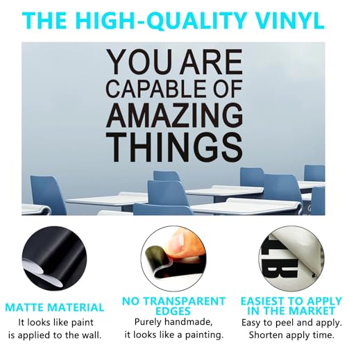 Inspirational Quotes Wall Stickers for Office: Motivational Gym School Classroom Garage Bedroom Vinyl Art Wall Decals - You are Capable of Amazing Things 18" X 15"