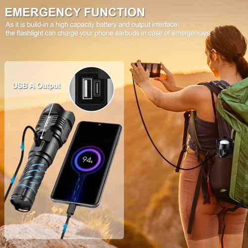 Esgreen Super Bright Rechargeable Flashlights High Brightness 3000 Lumens, Powerful Long Range LED Strong Big Flash Lights, Long Lasting USB C, LCD Digital Display, 5 Modes, Double Switches