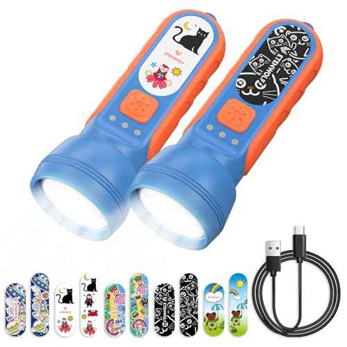 ETENWOLF L1 Rechargeable Flashlight for Kids(2-Pack),LED Flashlight with Fun DIY Stickers, 6 Light Modes, Adjustable Brightness, 1500mAh, IPX5 Waterproof Flashlight for Camping, Home & Emergency