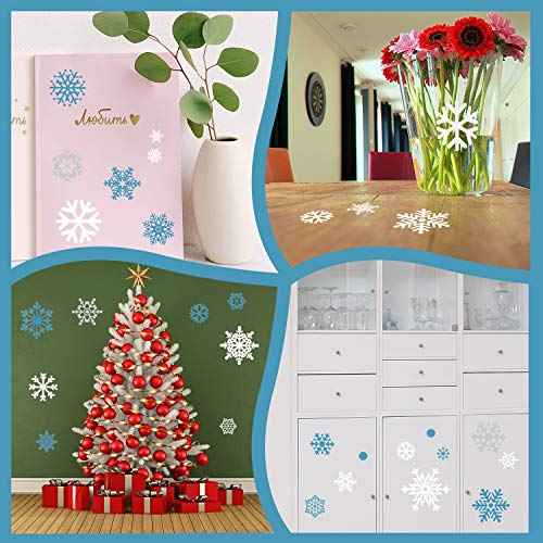 Tenare 305 Pieces Christmas Wall Decals Snowflakes Wall Stickers Xmas Silver and Winter Theme Snowflakes Winter Stickers Removable Home Decoration for Xmas Party