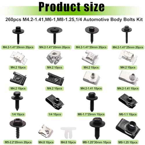 mxuteuk 260PCS U-Nut Clips & Automotive Body Fender Bolts Kit,for Most Cars Fender,Engine Undertray Cover, Engine Cover & Bumper Fender Liner