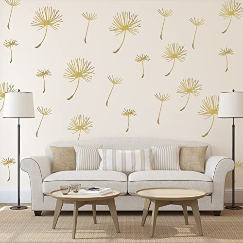 66 Pcs Wall Decals Peel and Stick Dandelion Wall Stickers Metallic Flower Murals Floral Decor Sticker for Bedroom Bathroom Living Room Nursery Office Decor(Gold,6 Pcs)