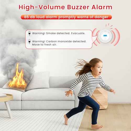 2-in-1 Smoke and Carbon Monoxide Detector Alarm, with Voice Alert,10-Year Battery Fire & CO Alarm with Large LCD Display, Easy Install with Adhesive or Screws