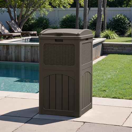 Greesum 33 Package Delivery Box for Outside, Waterproof Resin Garbage Bin with Lid for Hideaway, Deck, Patio, Dark Brown