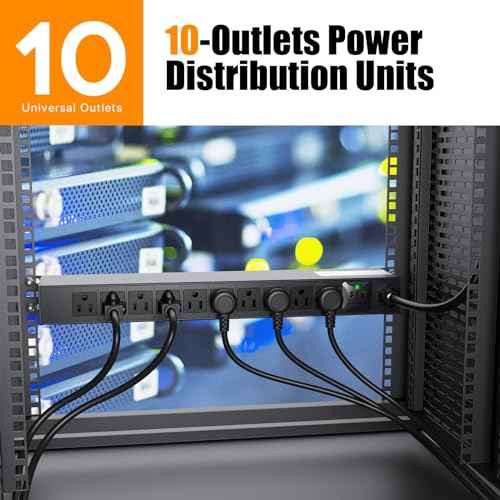 10 Outlet Rack Mount Power Strips with Individual Switch,1U Rack Mount PDU Power Strip for Network Server Racks - Surge Protection - 110V/15A - 6ft Power Cord