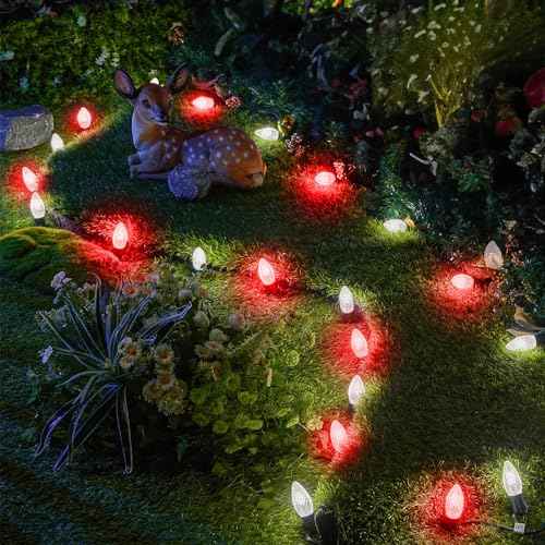 Minetom 50 Pack C9 LED Replacement Strawberry Christmas Light Bulb, Red and Pure White C9 Shatterproof Led Bulb for Christmas String Light, E17 Intermediate Base, Commercial Grade Dimmable Bulbs