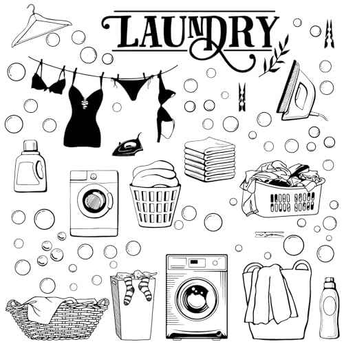 CREATCABIN 4 Sheets Laundry Wall Decals Laundry Room Quotes Wall Stickers Bubble Wall Stickers Removable 4 Styles DIY Wall Art Decor Home Decoration for Laundry Room Bathroom Black 11.4x7.9 Inch