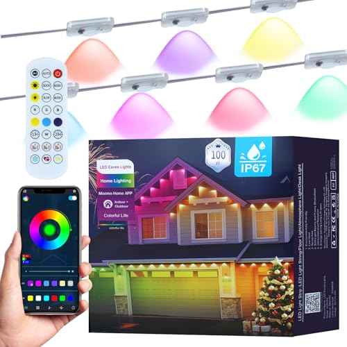 Permanent Outdoor Lights for House, 100ft RGB+60IC£¬Smart Outdoor Decor, 50 Scene Modes, App/Remote Control, IP67 Waterproof, for Christmas, Holiday, Daily & Pool Party, courtyard£¬House Roof Lighting
