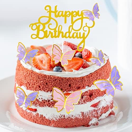 100Pcs Butterfly Cake Topper, Cupcake Topper, Cake Decorations, Cake Topper, Birthday Anniversary Decor, Party Decorations for Women Girls, Mixed Size (Pink Purple Gold)