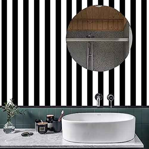 Amiya Wallpaper Peel and Stick Black and White Striped Wallpaper 17.3'' x 120''Geometric Removable Contact Paper Modern Self Adhesive Easy to Clean DIY Vinyl Home Decoration Roll