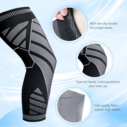 Flytex Full Leg Compression，Full leg sleeve long compression leg sleeve knee sleeve to protect legs for men and women basketball, arthritis cycling sports.(2PCS,M)