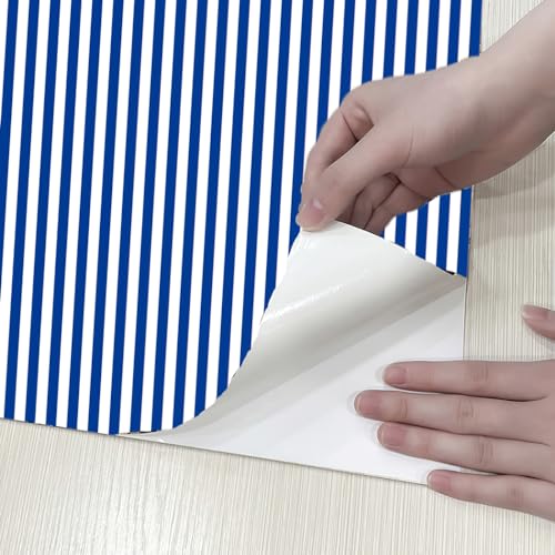 GLOW4U Peel and Stick Navy Blue Striped Wallpaper Self Adhesive Blue White Stripe Shelf Liner Contact Paper for Cabinets Dresser Drawers Furniture Wall Crafts Decal 17.7X117 Inches
