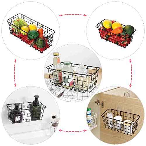 4 Pack Wire Storage Baskets Household Metal Wall-Mounted Containers Organizer Bins for Kitchen Bathroom Freezer Pantry Closet Laundry Room Cabinets Garage Shelf, Medium