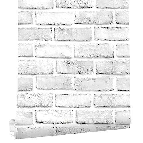 Cohoo Home Brick Wallpaper Peel and Stick Contact Paper 787inL 18inW Faux 3D Brick Contact Paper for Walls White Gray Grey Self Adhesive Removable Wallpaper Backsplash Bedroom Wall Sticky Waterproof