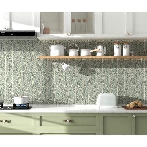 tiltil Peel and Stick Wallpaper Green Leaf Contact Paper Boho 17.7"x78.8" Modern Self Adhesive Wallpaper Removable Decorative Contact Paper for Cabinets and Drawers Wallpapers for Bathroom Waterproof