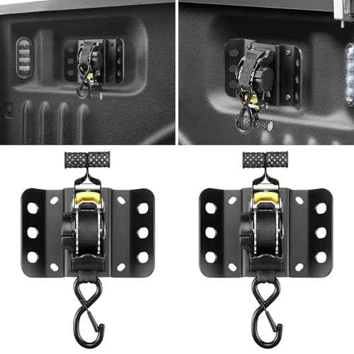 2PCS Retractable Tie Down Straps for 2015-2025 Ford F150, Retractable Ratchet Straps 10 Ft Self Retracting Tie Down with Boxlink Plates Mounted Brackets Bed Mount Heavy Duty Bolt on