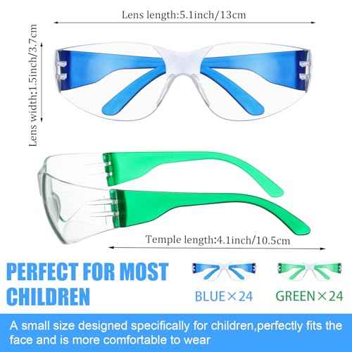 Kanayu 48 Pack Kids Protective Safety Glasses Bulk Kids Safety Goggles Scratch Impact Resistant Goggles Eyewear