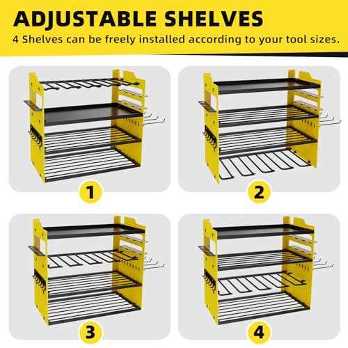 Power Tool Organizer Wall Mount with 4-Drill Holders-400Lbs Load Heavy Duty Metal 4-Layers Garage Storage and Organization Adjustable Battery Tools Rack Utility Racks Gifts for Men